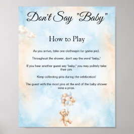 Póster Letrero de juego de baby shower de osito de peluch
