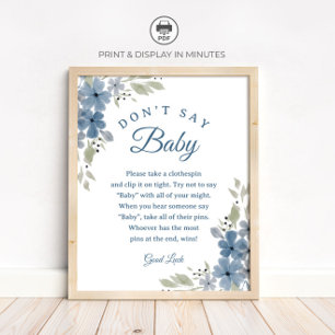 Póster Letrero de juego de baby shower "No digas bebé" co