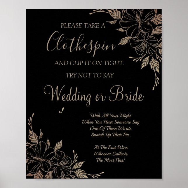 Póster Letrero de juego de ducha de novia de Clothespin (Frente)