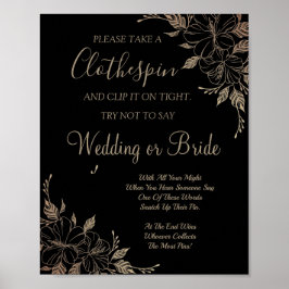 Póster Letrero de juego de ducha de novia de pinza para r