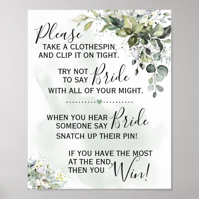 Póster Letrero de juego de eucalipto con pinza para ropa (Frente)