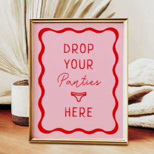 Póster Letrero de juego Retro Pink Wavy Drop Your Panties