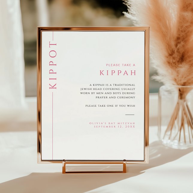 Póster Letrero de Kippah de Bat Mitzvah Rosa y Blanco Mod (Subido por el creador)