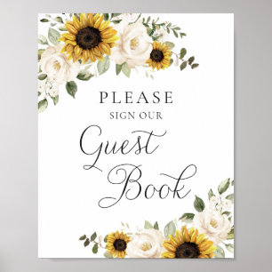 Póster Letrero de Libro de Firmas de Boda Floral Verde Am