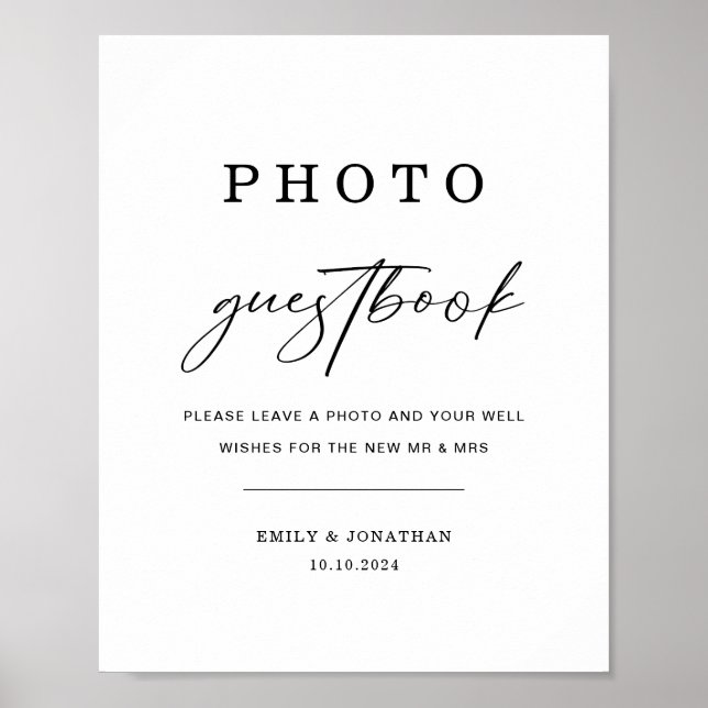 Póster Letrero de Libro de Firmas de Fotos de Boda Elegan (Frente)
