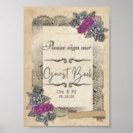 Póster Letrero de Libro de Firmas de Invitados de Boda Rú