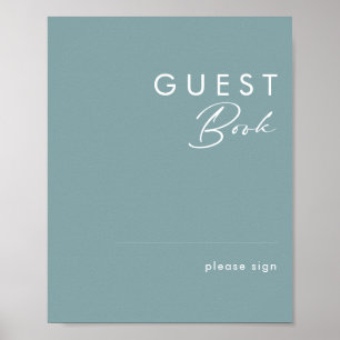 Póster Letrero de Libro de Invitados Azul   Boho Polvorie