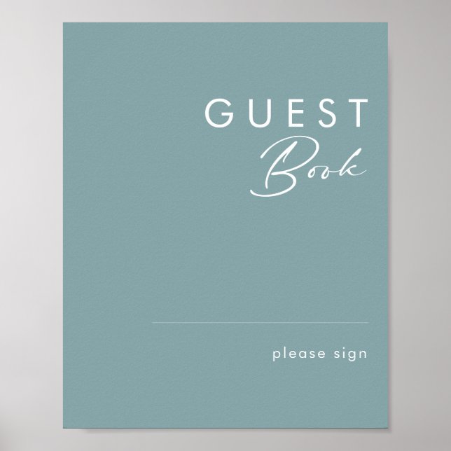 Póster Letrero de Libro de Invitados Azul | Boho Polvorie (Frente)