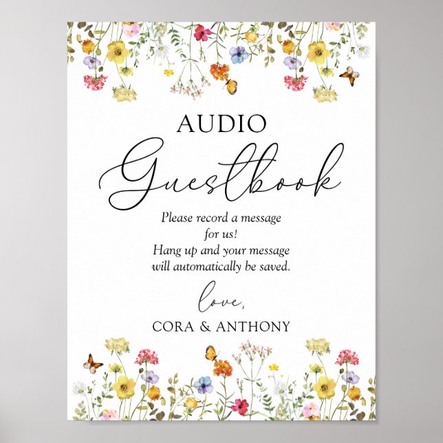 Póster Letrero de Libro de Invitados de Audio de Boda Boh (Frente)