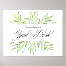 Póster Letrero de Libro de Invitados de Boda con Verde de