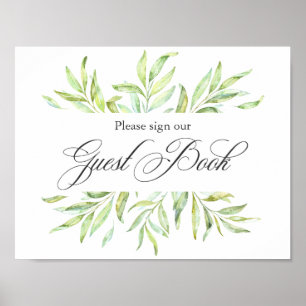 Póster Letrero de Libro de Invitados de Boda con Verde de