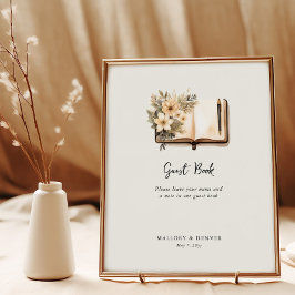 Póster Letrero de Libro de Invitados de Boda Rústico Vint