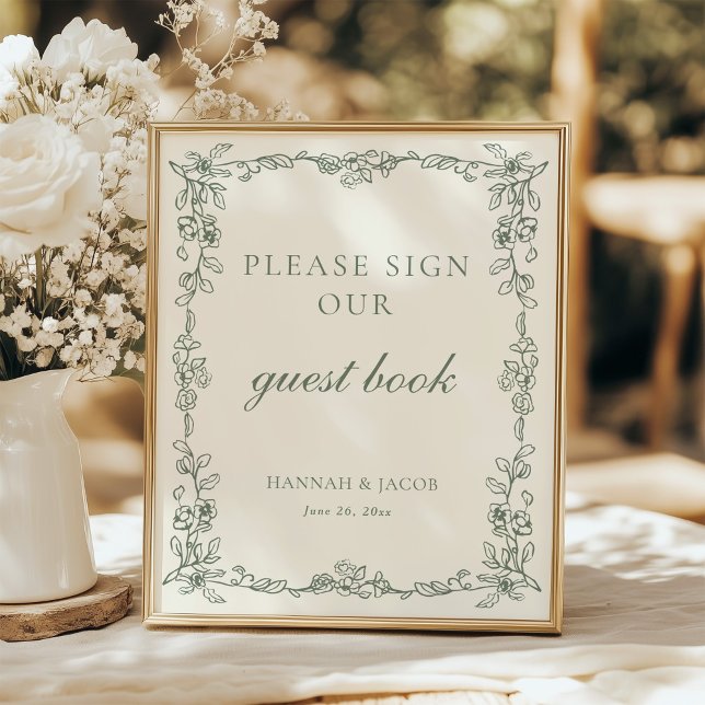 Póster Letrero de Libro de Invitados de Boda Verde Sage V (Subido por el creador)