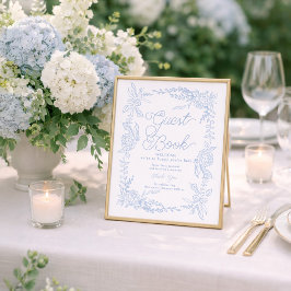 Póster Letrero de Libro de Invitados de Hortensia Azul Fr