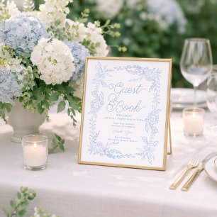Póster Letrero de Libro de Invitados de Hortensia Azul Fr
