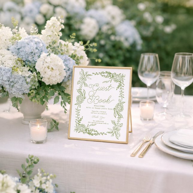 Póster Letrero de Libro de Invitados de Hortensias Verde  (Subido por el creador)
