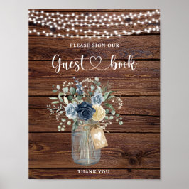 Póster Letrero de Libro de Invitados de Luces de Cuerda d