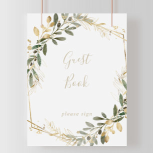 Póster Letrero de Libro de Invitados de Otoño con Vegetac