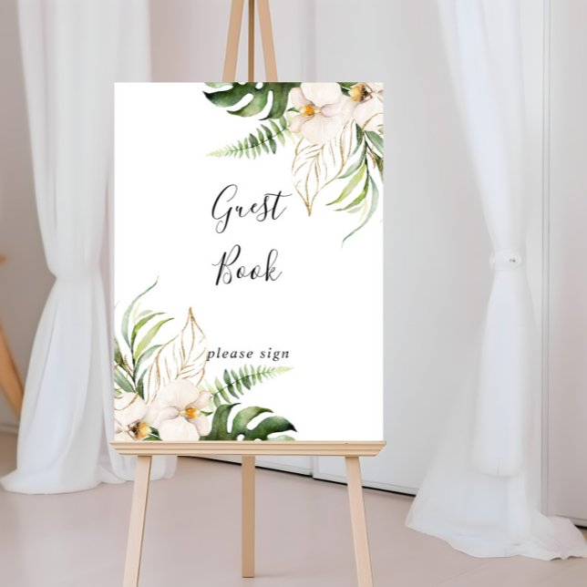 Póster Letrero de Libro de Invitados Floral de Follaje Tr (Subido por el creador)