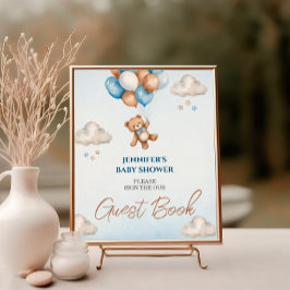 Póster Letrero de Libro de Invitados Oso Azul Caprichoso