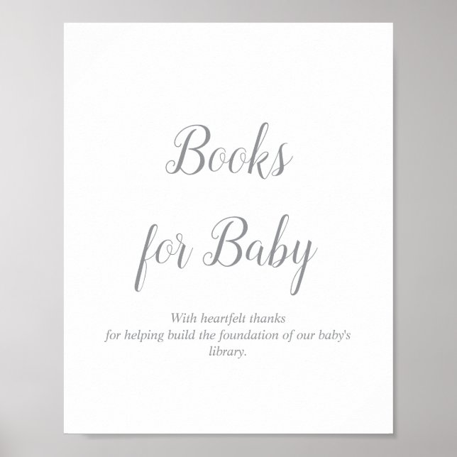 Póster Letrero de Libros de Plata para Baby Shower (Frente)