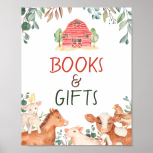 Póster Letrero de Libros y Regalos de Animales de Granja