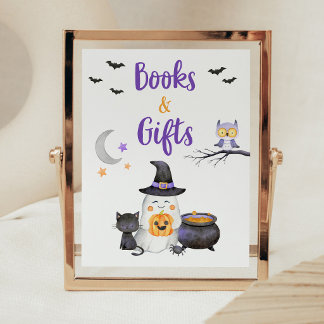 Póster Letrero de Libros y Regalos de Halloween Little Bo