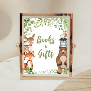 Póster Letrero de Libros y Regalos para Baby Shower Bosqu