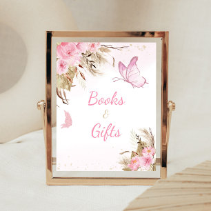 Póster Letrero de Libros y Regalos para Baby Shower Flora