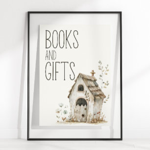Póster Letrero de libros y regalos para baby shower Littl