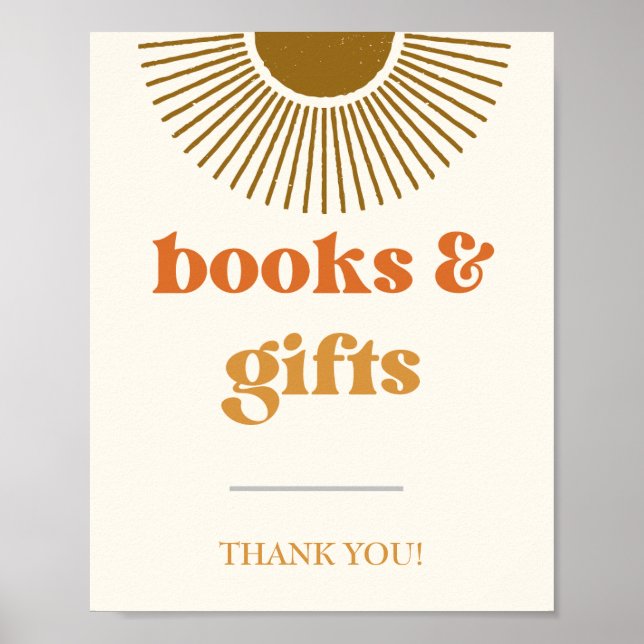 Póster Letrero de Libros y Regalos Retro Sun, Regalos Boh (Frente)