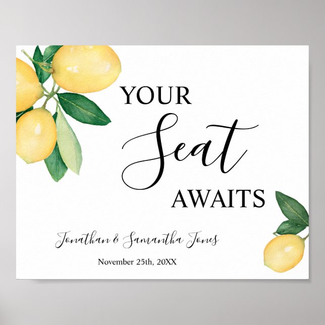 Póster Letrero de limones para boda de su asiento espera (Frente)
