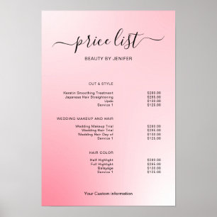 Póster Letrero de lista de precios de salón minimalista m