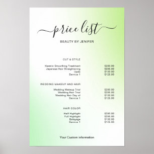 Póster Letrero de lista de precios de salón minimalista m