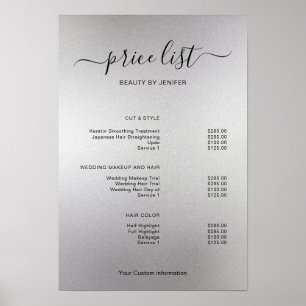 Póster Letrero de lista de precios de salón minimalista m