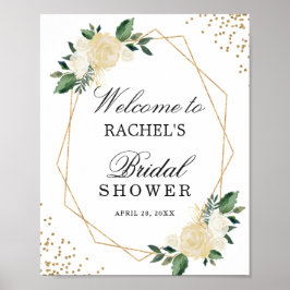 Póster Letrero de Lluvia de Regalos de Boda Verde Dorado