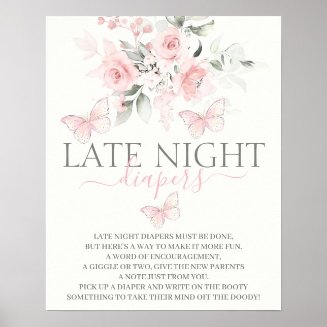 Póster Letrero de mariposa de los pañales nocturnos (Frente)