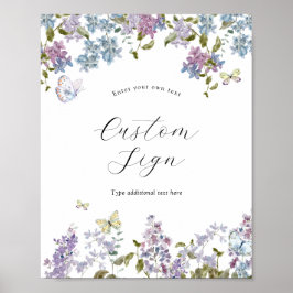 Póster Letrero de mariposas y lila con texto personalizad