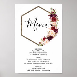 Póster Letrero de Menú Boho Burgundy o Menú de Bar