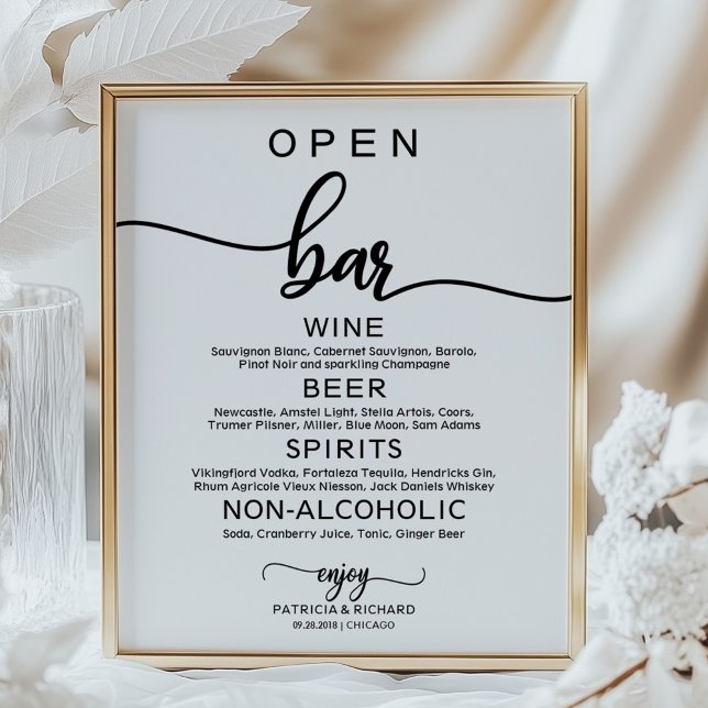 Póster Letrero de Menú de Bar Abierto de Boda Caligrafía  (Subido por el creador)