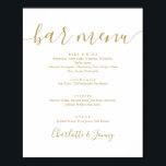 Póster Letrero de menú de bar con guión de firma dorada<br><div class="desc">Este elegante letrero de menú de bar minimalista con guión dorado es perfecto para todas las celebraciones. Diseñado por Thisisnotme©</div>