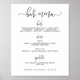 Póster Letrero de menú de bar de boda - Caligrafía Bounce