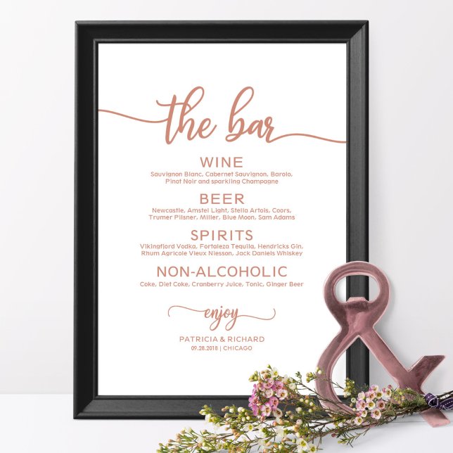 Póster Letrero de menú de bar de boda caligrafía rosa dor (Subido por el creador)