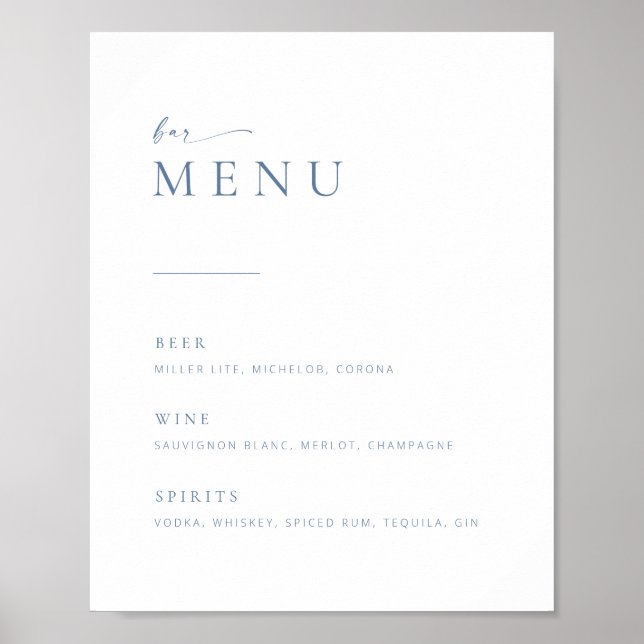 Póster Letrero de menú de bar de boda con guión chic y mo (Frente)