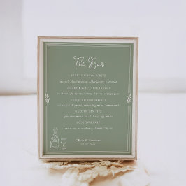 Póster Letrero de menú de bar de boda de oliva verde salv