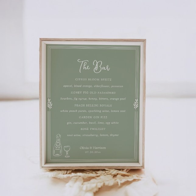 Póster Letrero de menú de bar de boda de oliva verde salv (Subido por el creador)