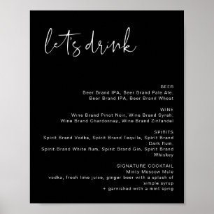Póster Letrero de menú de bar moderno negro JOVI Let's Dr