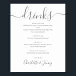Póster Letrero de menú de bebidas con guión de firma gris<br><div class="desc">Este elegante letrero de menú de bebidas con guión minimalista es perfecto para tu celebración de boda. Diseñado por Thisisnotme©</div>