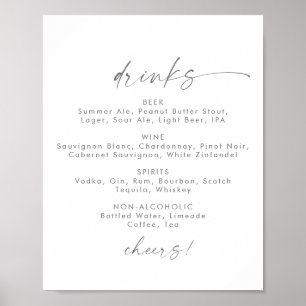 Póster Letrero de menú de bebidas de boda con escritura p