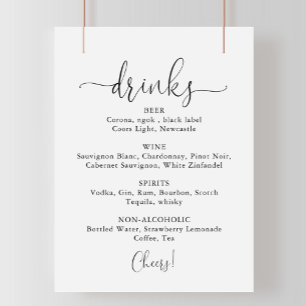 Póster Letrero de menú de bebidas de boda con letra cursi